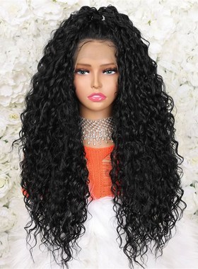 200% Density 13*4 Lace Front Synthetic Wig Long Afro Curly W
