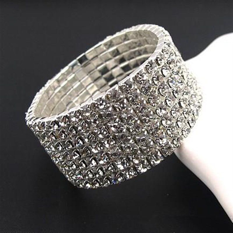 韩版个性玫瑰银色百搭宽手镯女满钻弹力宽手链夸张手饰品学生简约