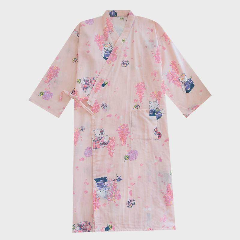 夏季睡裙女纱布薄款和服睡袍中袖睡衣宽松汗蒸服系带浴袍