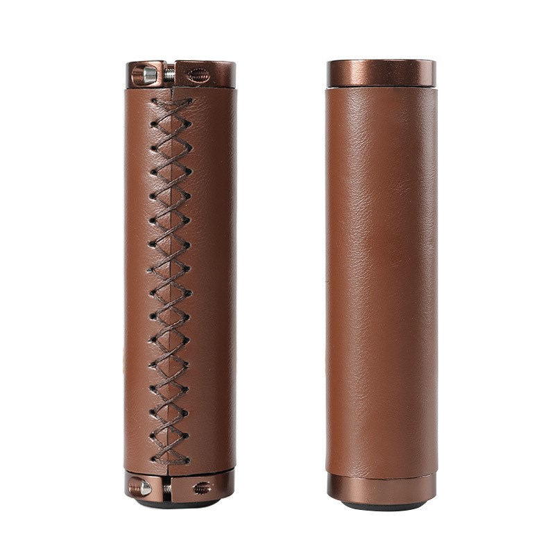 牛皮把套山地车复古自行车牛皮可锁把套防滑PU皮旅行车折叠车手缝