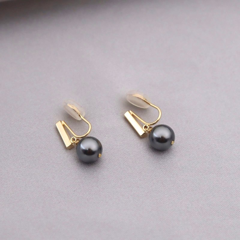 G大调蚊香盘e耳夹女无耳洞灰黑珍珠包金耳环气质简约长款复古高级