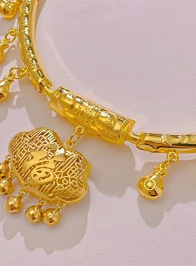 新品镀金沙金镀黄金项圈镂空福字金色锁宝宝项圈聪明伶俐满月项链