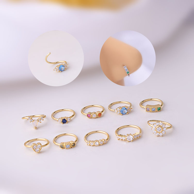 速发2022 New 1PC 0.8x8mm Colorfull Zircon Hoop Nose Rings Ti