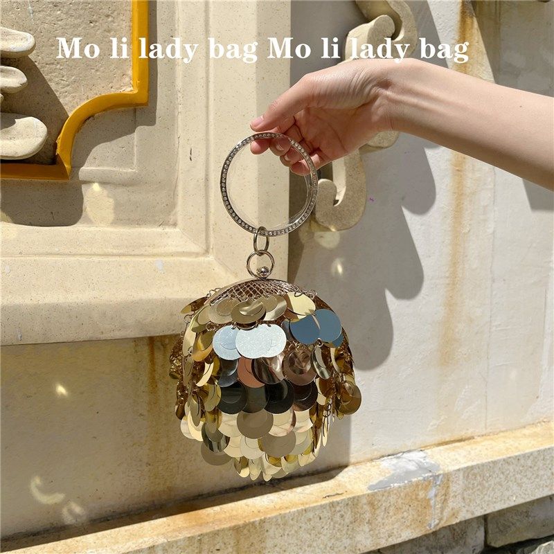 2024新款球形手工编织金属宴会珠片亮片闪亮圆球包水钻手拿斜挎包,箱包皮具/热销女包/男包,通用款女包,淘宝优惠券,粉丝福利购,淘宝优惠卷