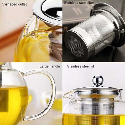 Transparent Borosilicate Glass Teapot With Infuser Filter Te