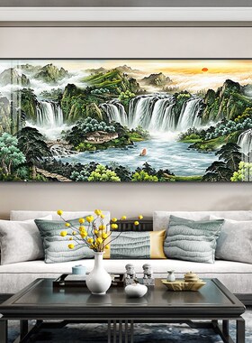 青山绿水图沙发背景图客厅装饰画办公室旺财聚财风水挂画大幅国画