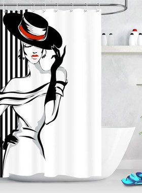 Bath Curtains Shower Hooks Polyester-Fabric Washable Waterpr