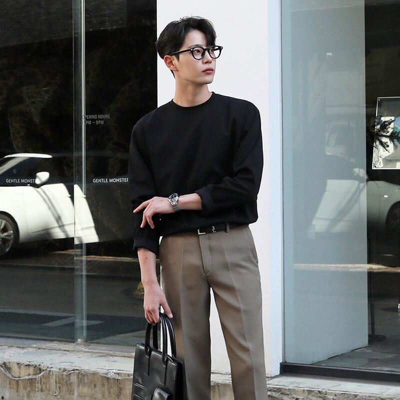 落肩宽松重磅加厚纯白色t恤男长袖内搭打底衣体恤衫螺纹领口