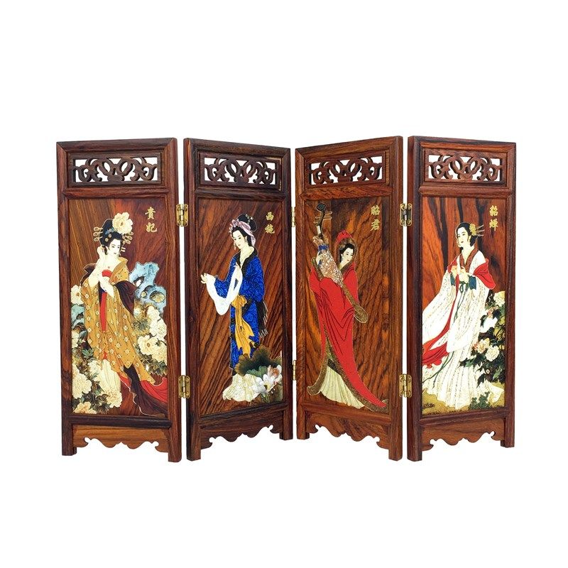酸枝四大美女四页屏风 雕刻工艺品中国风礼品 古典桌面微缩小摆件,家居饰品,装饰摆件,淘宝优惠券,粉丝福利购,淘宝优惠卷