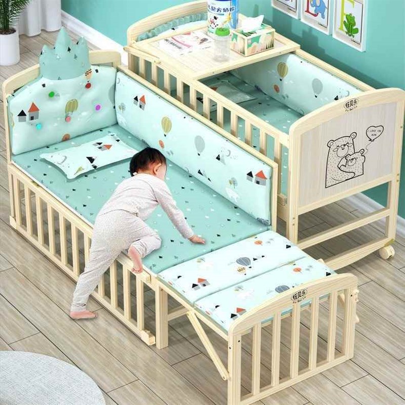 婴儿床实木无漆环保宝宝床儿童床拼接床可变书桌婴儿摇篮床