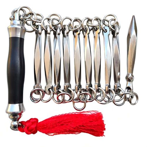 304不锈钢九节鞭武术训练表演鞭健身防身实战鞭檀木万向把九截鞭