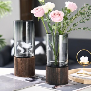 玻璃花瓶水培鲜花干燥花马B醉木插花器摆件客厅桌面样板间 新中式