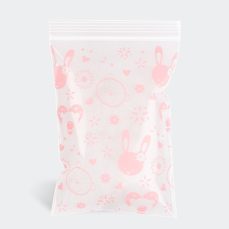 现货粉色兔密封袋加厚彩色可爱饰品迷你小号自封S袋卡通耳环首饰