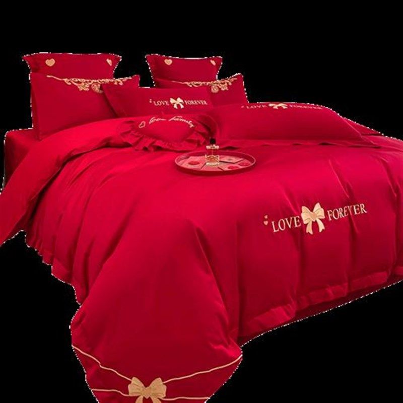新婚嫁床上四件套结婚床品婚庆喜庆被套婚礼红色床单床笠婚房被罩,床上用品,婚庆床品套件,淘宝优惠券,粉丝福利购,淘宝优惠卷