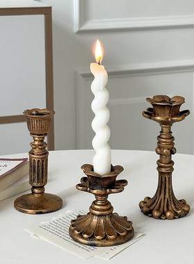 欧式复古做旧烛台桌面装饰摆件底座客厅餐桌摆台家用入户家居饰品