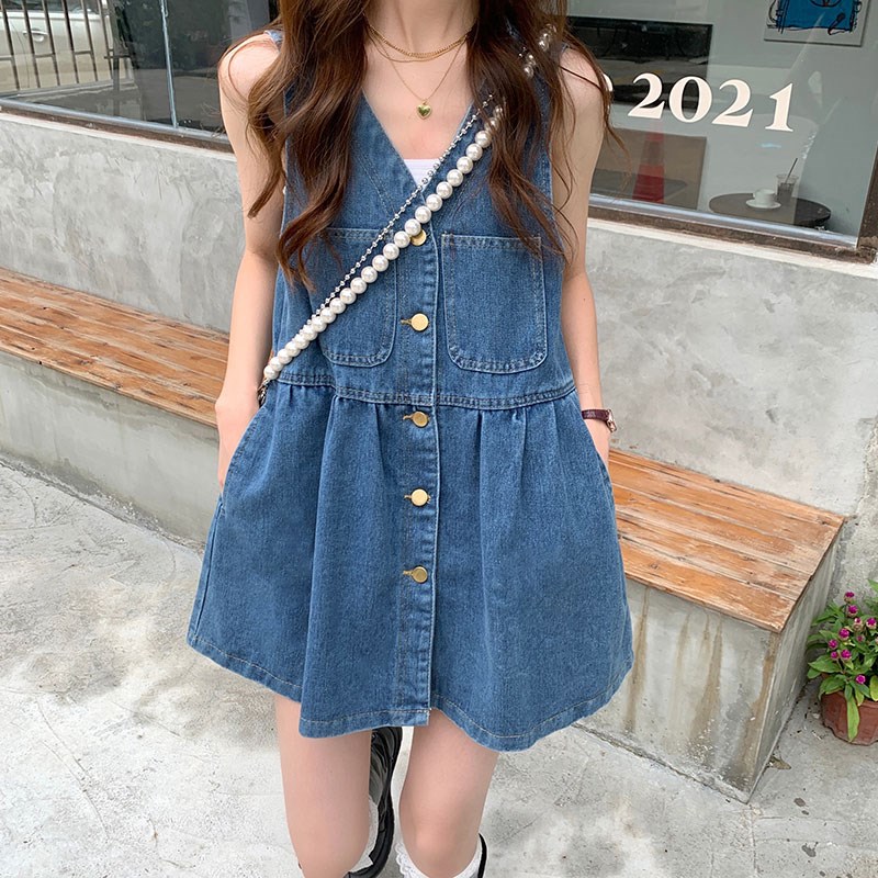 热销145xxs码连衣裙小个子牛仔背带裙2024新款夏装女减龄洋气连体