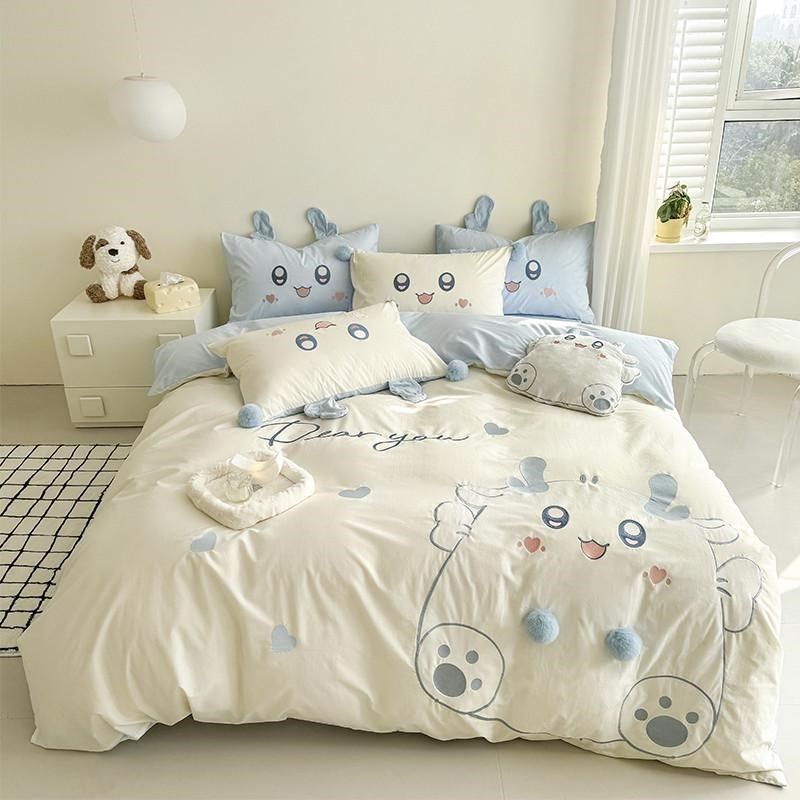 可爱立体球球小奶龙儿童床上用品四件套全棉A类柔软被套卡通,床上用品,床品套件/四件套/多件套,淘宝优惠券,粉丝福利购,淘宝优惠卷