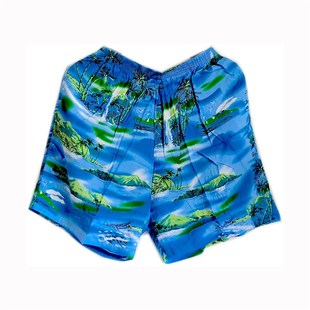 流行旅游岛服男款绵绸布料沙滩服男衬衫花衬衫宽松柔软款蓝色款