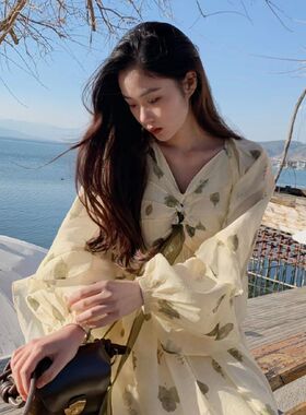 大码女装胖妹妹马甲宽松显瘦碎花法式连衣裙202R3新款仙气减龄套