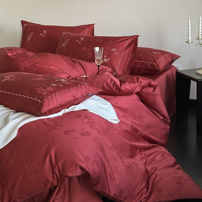 结婚床上用品四件套全棉婚庆大红色床单被套喜被新婚嫁房被罩,床上用品,婚庆床品套件,淘宝优惠券,粉丝福利购,淘宝优惠卷