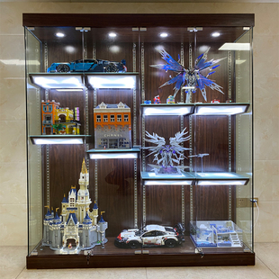 家用手办展示柜实木小型玻u璃门动漫模型奖杯展柜带灯产品橱窗柜