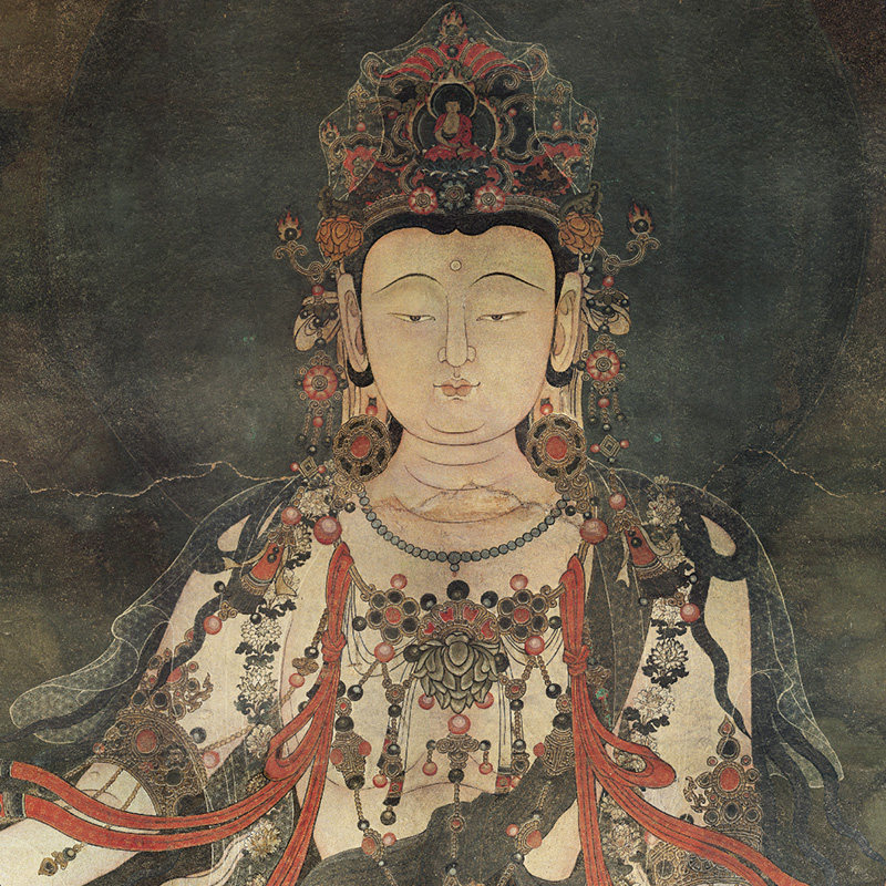 水月观音文殊普贤k菩萨法海寺高清国画斗方挂画中式玄关装饰画壁