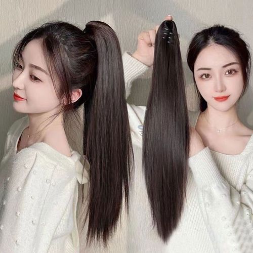 假发辫马尾抓夹真发短款自然直发高马尾抓夹假发发饰长发马尾发饰