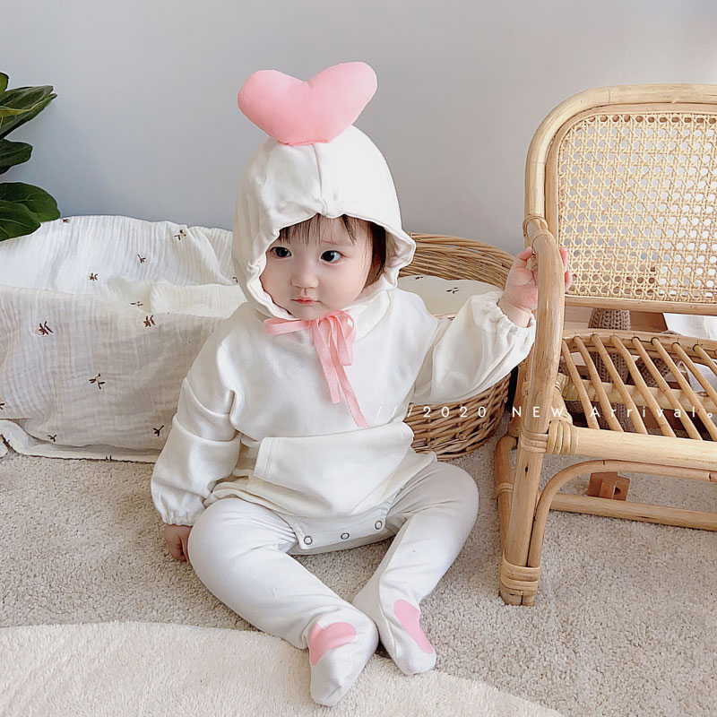 韩国女宝宝连体卫衣春秋冬纯棉爱心哈衣可爱公主爬服洋气两件套装