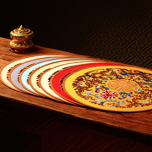 新品新中式杯垫圆形餐桌隔热垫烟灰缸垫家用布艺托盘垫布防滑定制