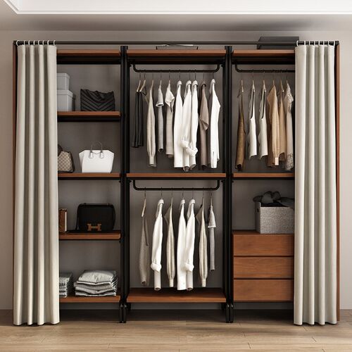 纯实木衣柜新款2024爆款卧室家用衣橱金属铁艺钢架结构定制衣帽间