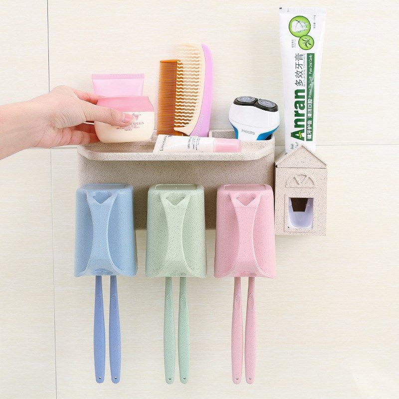 牙刷置物架情侣款双人网红牙刷架牙杯架壁挂式四口之家牙刷架套装