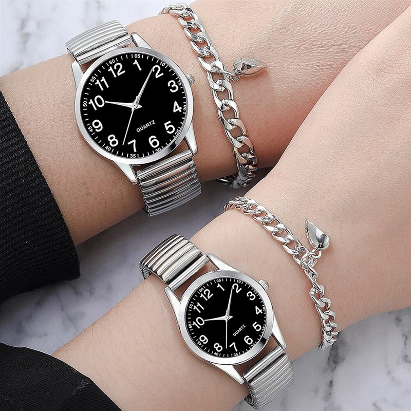 速发4pcs Siler Couple Quartz Watch agnet eart racelet For Co