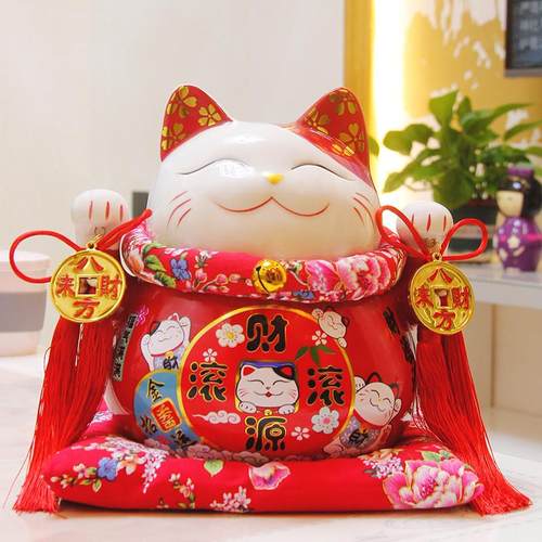 招财猫摆件 开业大号店铺收银台陶瓷存钱 储蓄罐创意家居红色礼