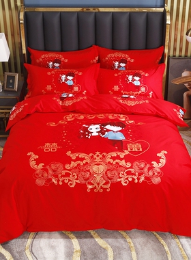 100%纯棉结婚红色被套单件180x200x230婚庆全棉被罩2U20x240定制