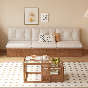 日式实木沙发冬夏两用客厅小户型抽屉式可储物无扶手直排地台沙发