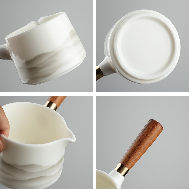 一品仟堂万里江山公道杯家用高档公杯茶海陶瓷单个防烫木把分茶器