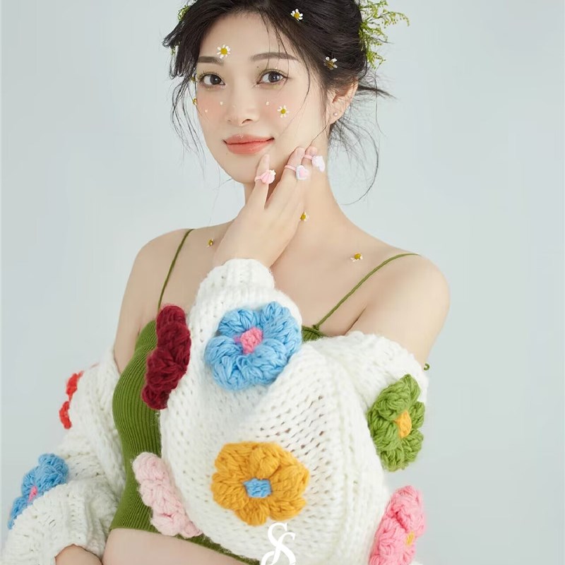 孕妇拍照服装新款影m楼日系准妈妈拍照清新时尚针织艺术孕妇照衣