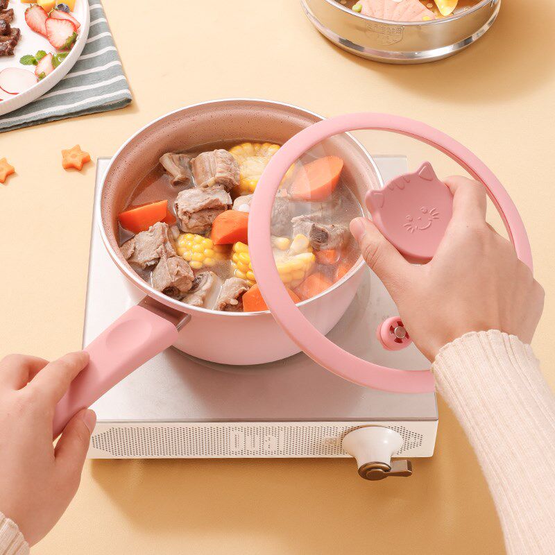 婴儿辅食锅宝宝奶锅麦饭石锅家用不粘锅煎煮多功能微压锅防溢锅盖