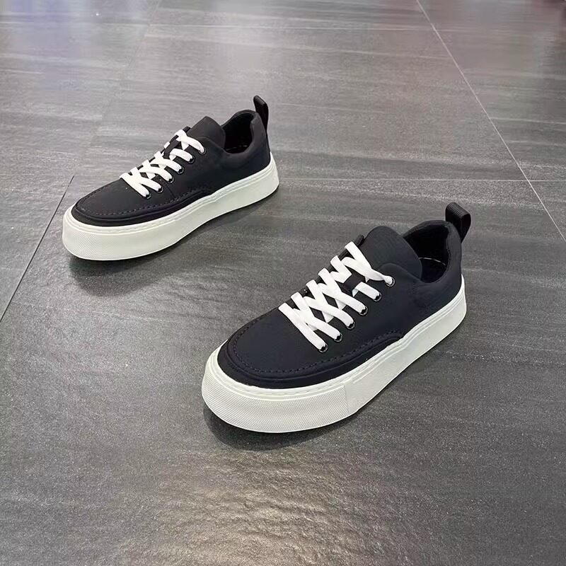 帆布鞋男夏季透气低帮休闲厚底2023新款增高板鞋黑色潮流百搭圆头