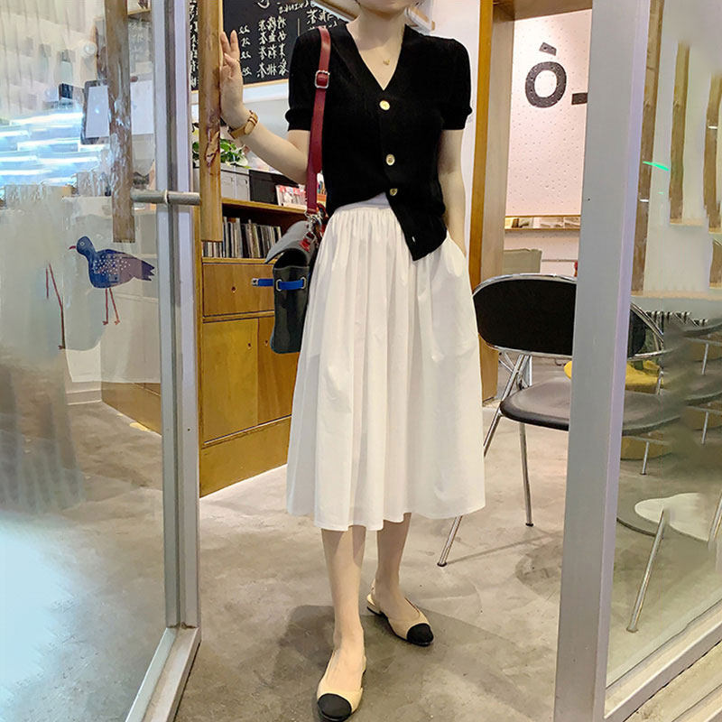 白色半身裙女夏季薄款2023新款高腰显瘦小个子中长款a字百褶伞裙