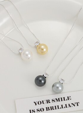 戴妃锆石c施家珍珠项链春夏澳白真多麻灰吊坠锁骨链轻奢简约项链