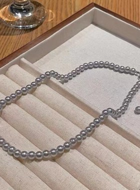 法式复古银灰珍珠项链叠戴2024新款冷淡风颈链S轻奢小众高级锁骨