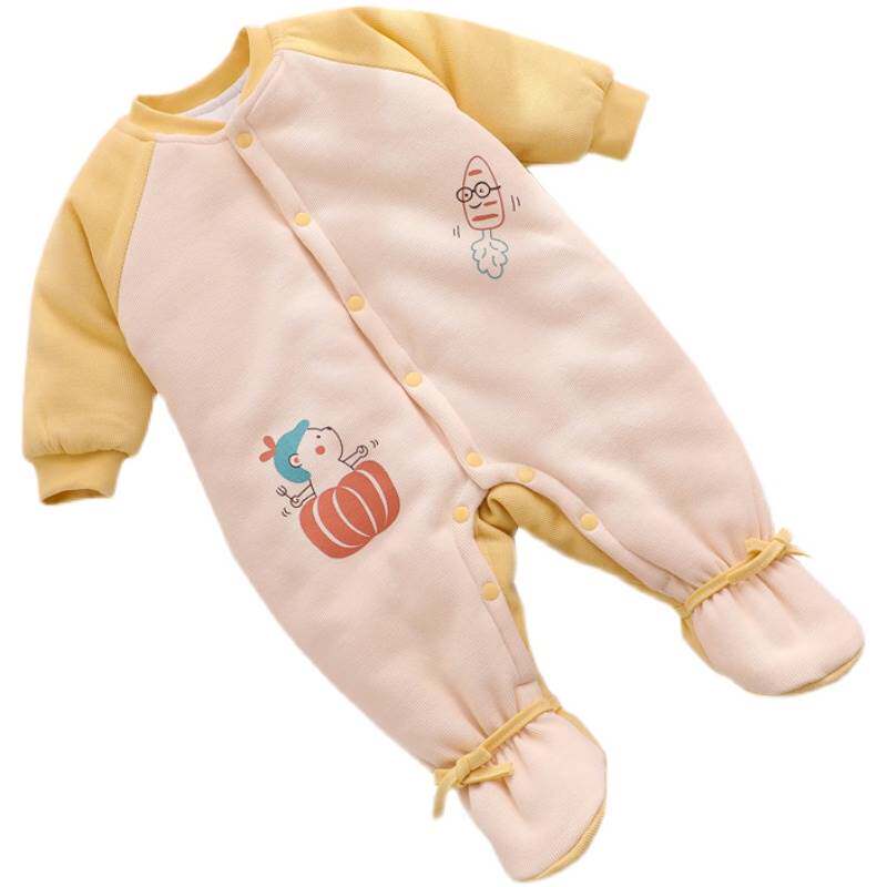 新生婴儿夹棉加厚棉n服冬装两三六个月宝宝冬款秋冬季包脚连体衣.