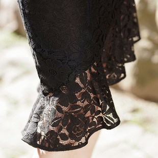 女人好闺蜜d夏黑色蕾丝改良鱼尾旗袍女连衣裙150矮小个子复古