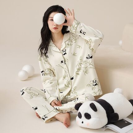 睡衣女春秋带胸垫2024新款大码宽松长袖可外穿秋冬款家居服装
