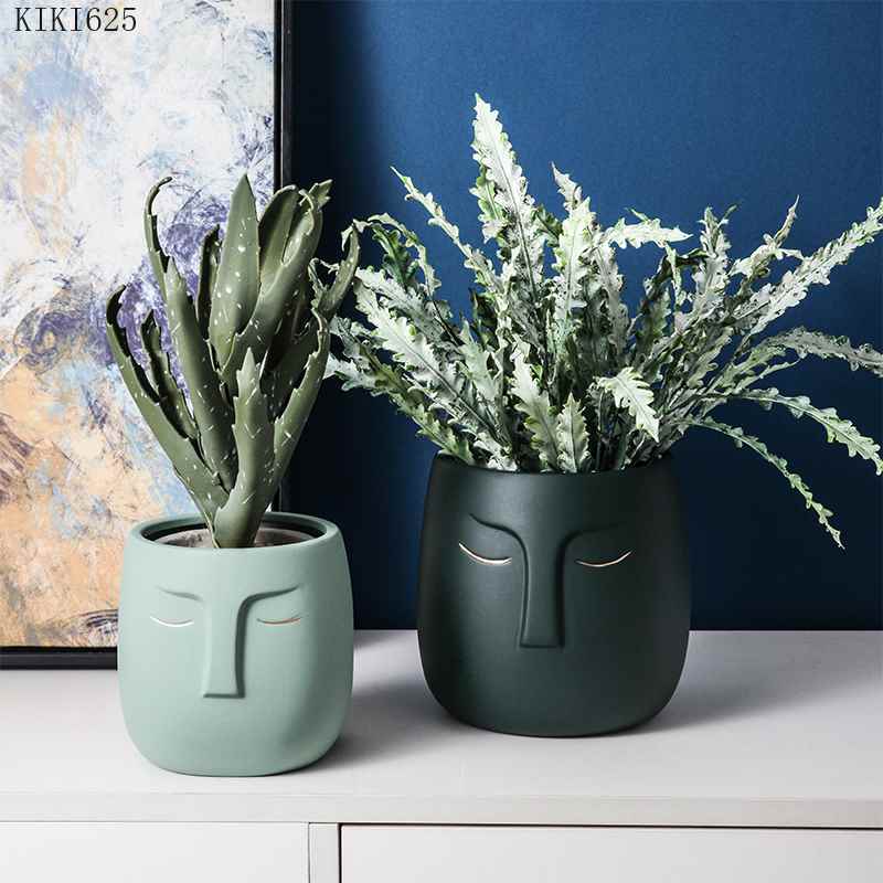 速发Ceramic Face Head Flower Pot Vase Cactus Plant Potted De