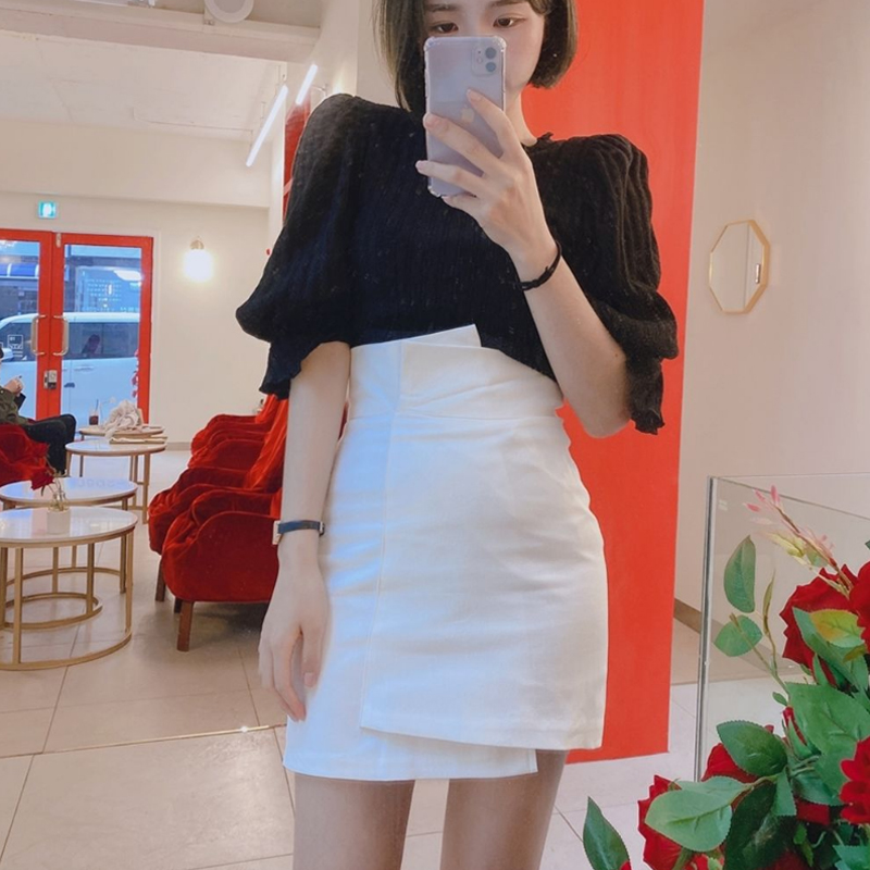 白色高腰半身裙不规则包臀裙女春秋新款修身裹裙黑色一步短裙显瘦