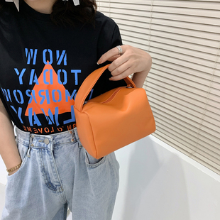 韩国小众设计纯色荔枝纹小包迷你方形包包女立体小方包拉链手提包