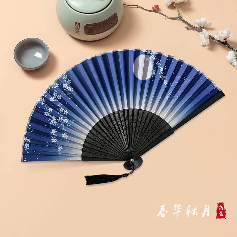 D9GH滦达旦戏曲古典舞表演t中国风桃花走M纸扇子花古风儿童黑色京