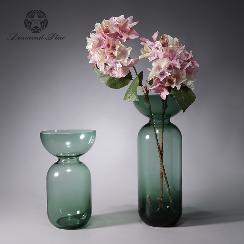北欧现代绿色玻璃花瓶插花水培彩色花瓶玻璃制品工艺品饰品花瓶